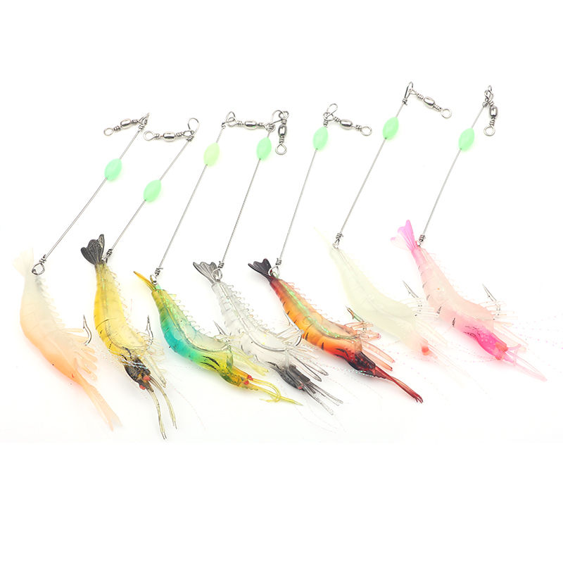 7pcs Luminous Bionic Shrimp Fishing Lures - Freshwater and Saltwater Tackle  with Hooks - 8.5cm/3.35inch 6g - Glow in the Dark for Increased Visibility