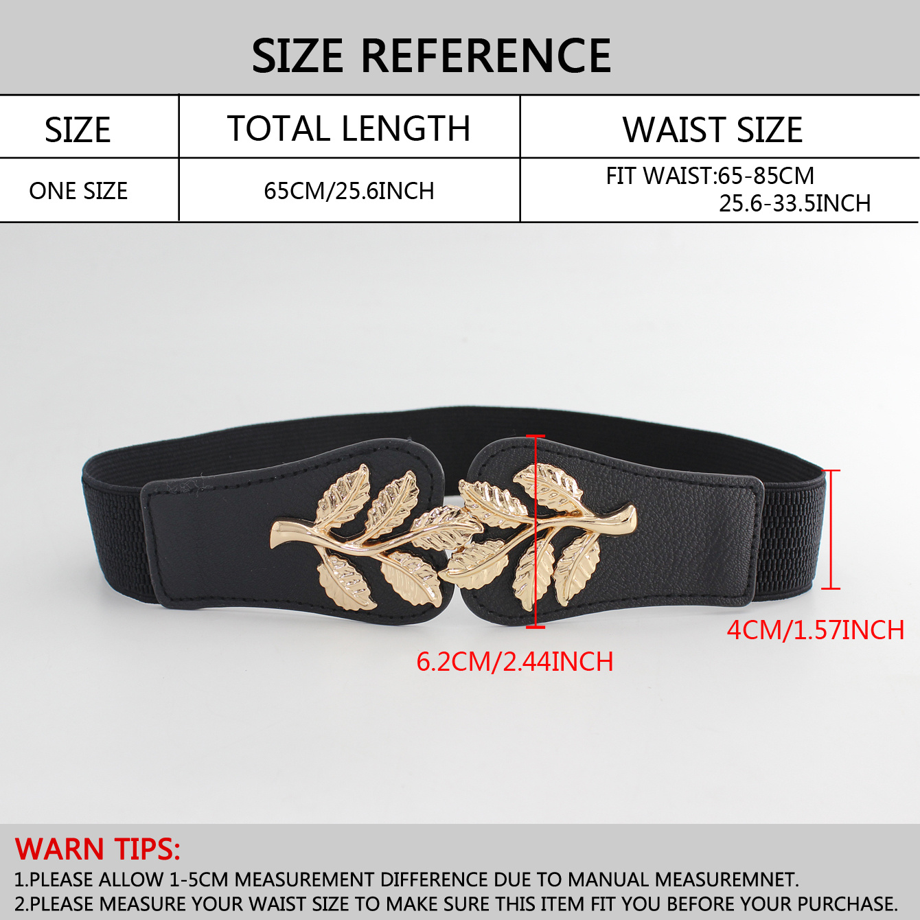Metal Leaf Decoration Thin Elastic Waist Belt For Women