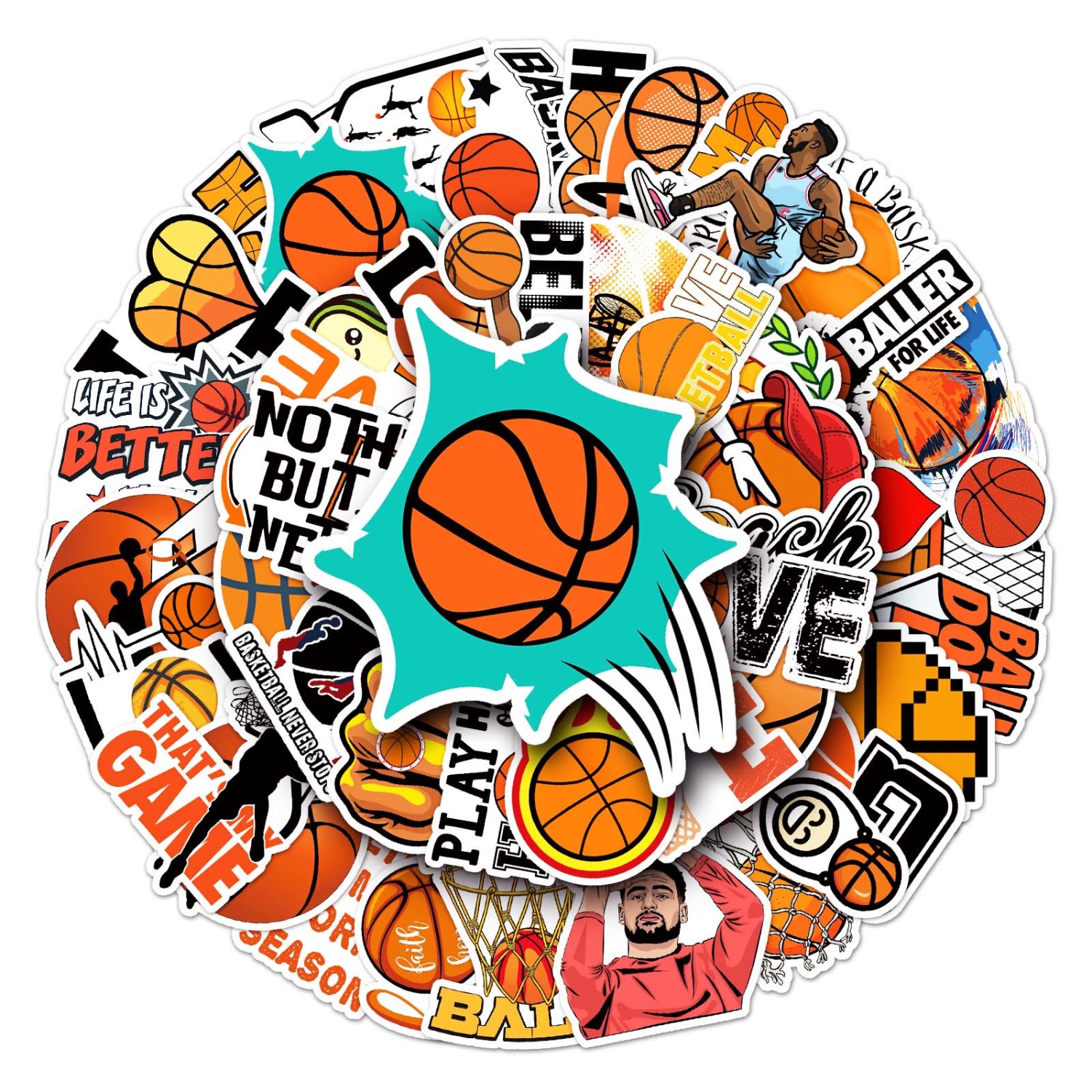 50pcs Basketball Stickers For Motorcycle Waterproof Sticker Cartoon Car