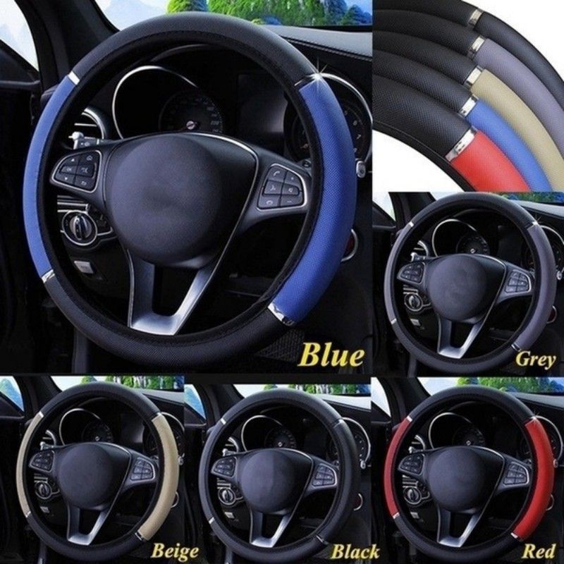 Elastic Fabric Car Steering Wheel Cover Breathable Black Blue Car  Accessories