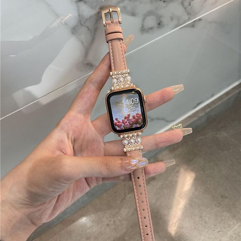 Luxury Diamond Leather Strap For Apple Watch Ultra 49mm 8 7 41mm