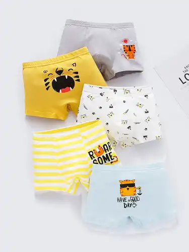 5pcs/set Boys Cartoon Tiger Boxer Briefs Underwear Soft Comfortable Kids  Clothes