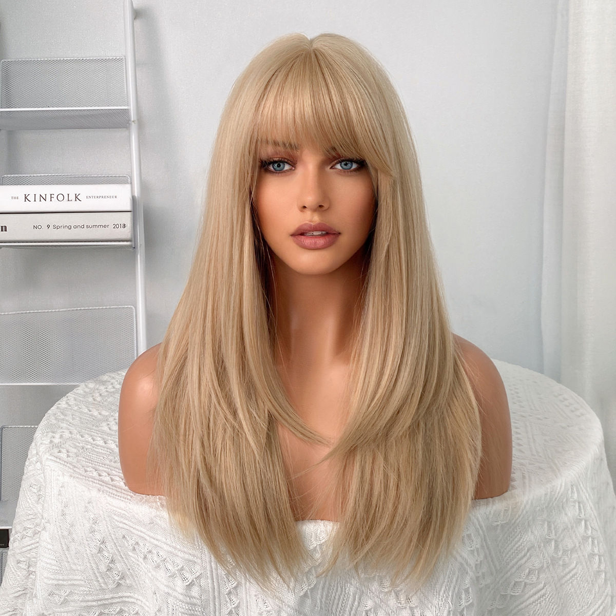 Long straight blonde shop wig no bangs