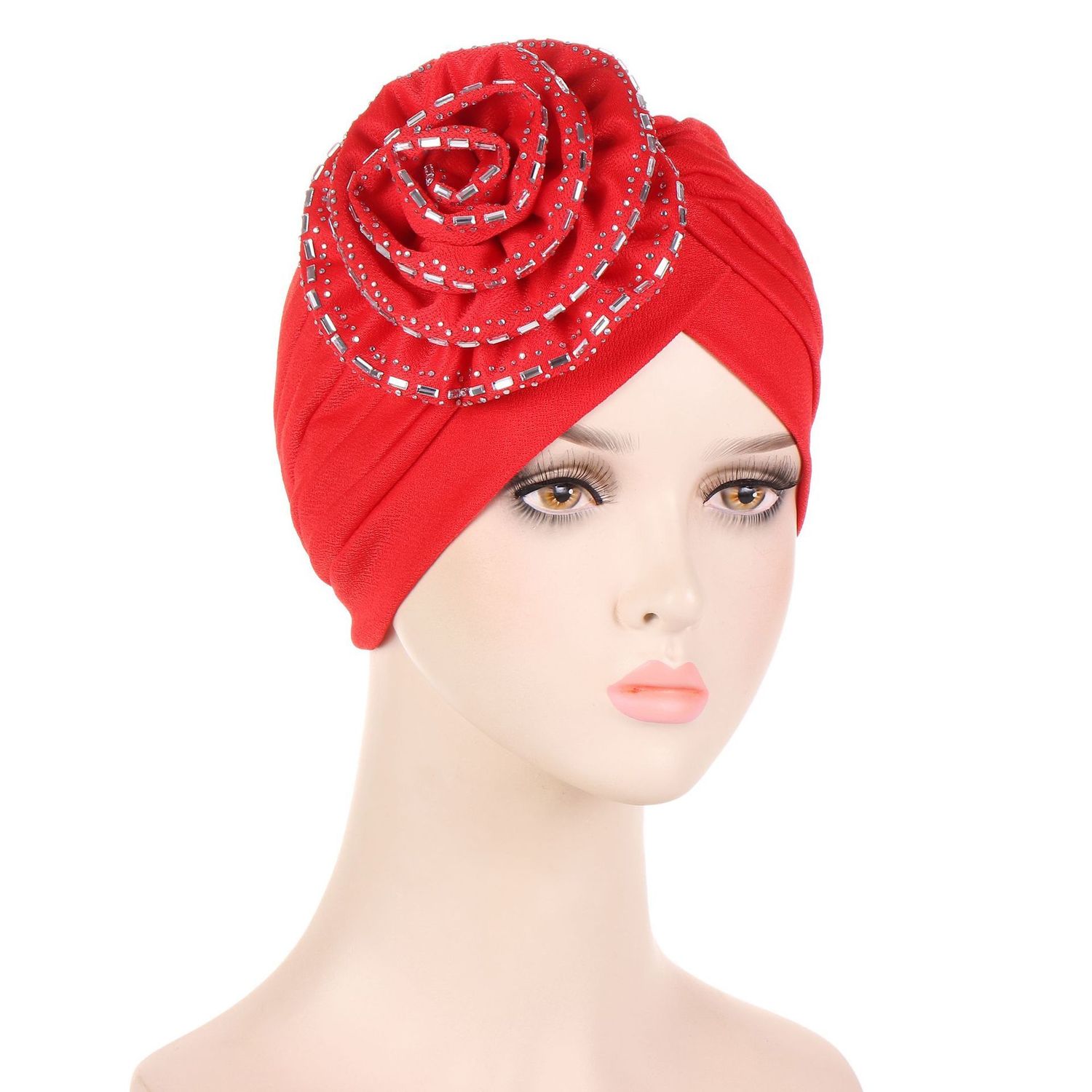 Solid Tied Turban With Flower Decor Ear Protection Chemo Hat Alopecia 
