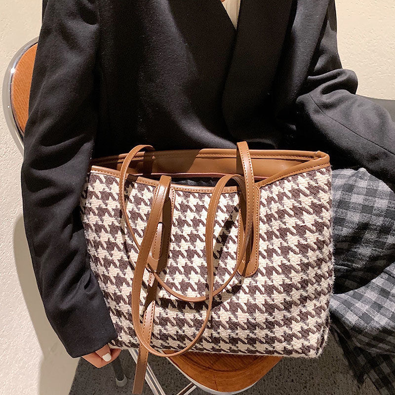 Houndstooth Pattern Tote Bag, Large Capacity Shoulder Bag, Versatile Handbag  For Commuter, Shopping - Temu