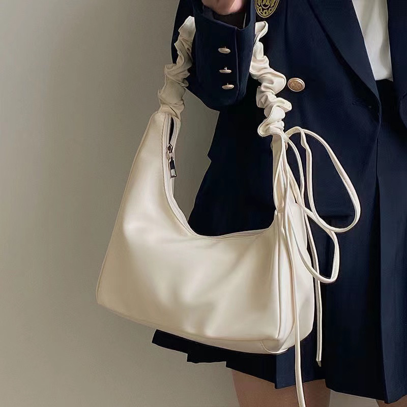 

Women's Faux Leather Baguette Bag, Fashion Solid Color Shoulder Bag With Ruched Strap