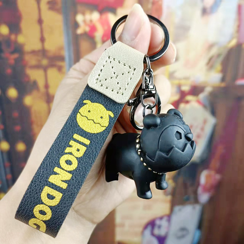 Resin French Bulldog Key Ring Cartoon Bell Dog Doll Keychain Charm