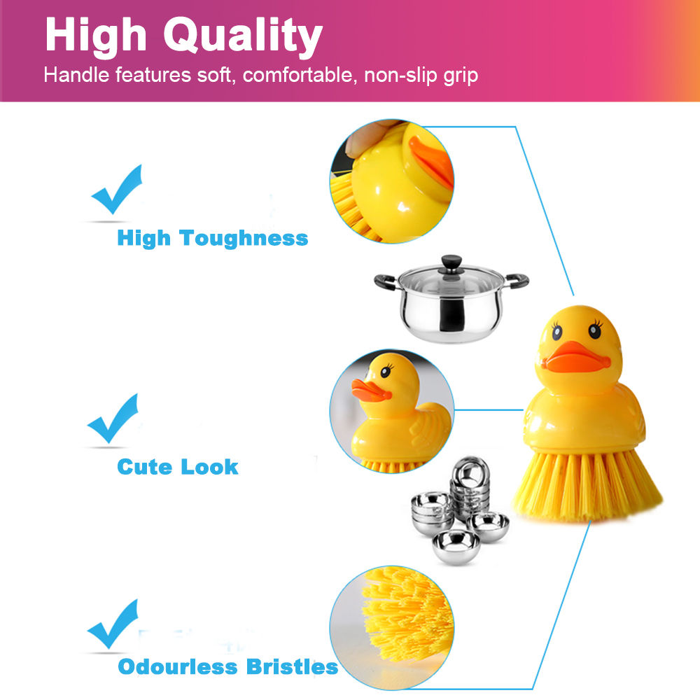 Yellow Duck Dish Brush Handle Built-in Scraper, Scrub Brush For Pans, Pots,  Kitchen Sink Cleaning - Temu