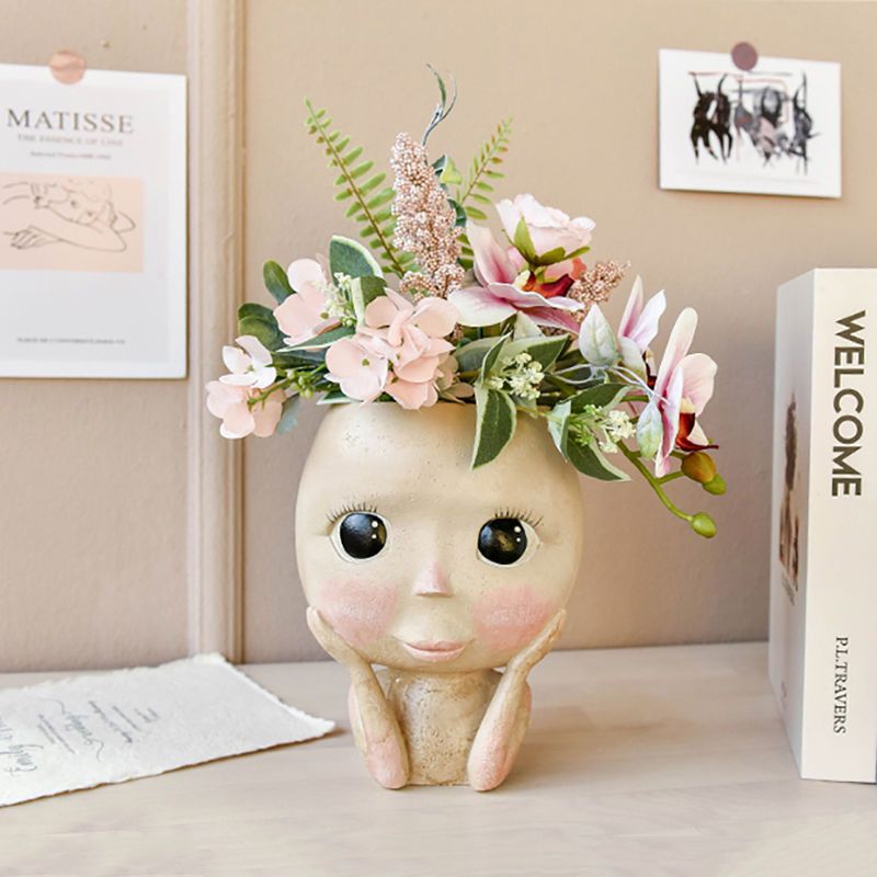 Girls Face Head Flower Planter Closed Eyes Figure Sculpture Resin Flower  Pot With Drain Hole Cartoon Doll Vase - Flower Pots & Planters - AliExpress