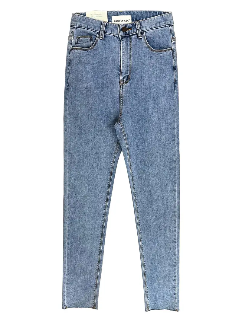 Jeans Ajustados Lisos Cintura Alta Pantalones Mezclilla - Temu