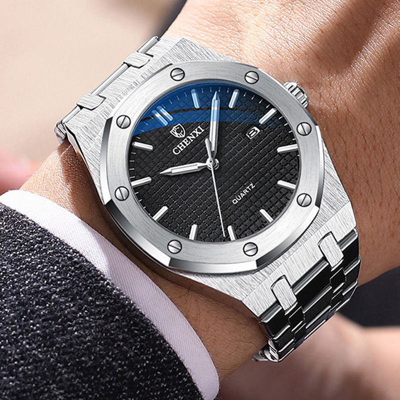1pc New Simple Fashion Men's Quartz Watch Sterling Steel Strap Luminous