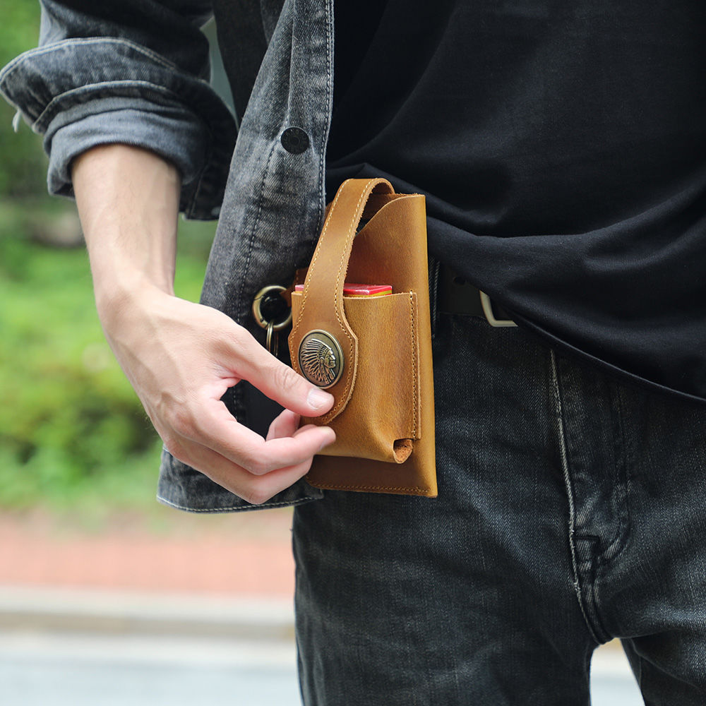 Vintage Leather Waist Bag Cellphone Loop Holster Mens Belt Bag