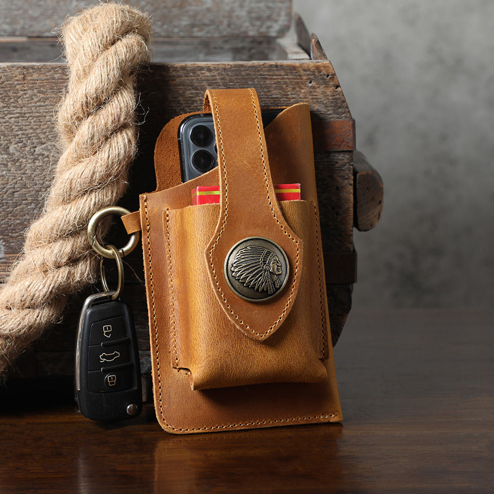 Vintage Genuine Leather Waist Bag Fits Cellphone Loop Holster