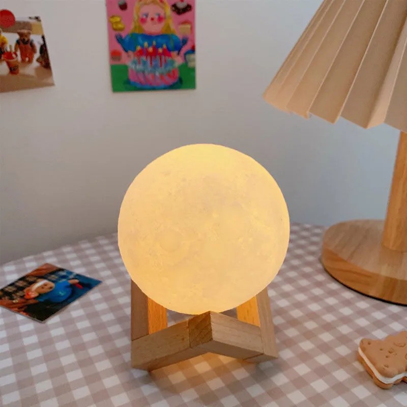 1pc Creative Moon Table Lamp LED Ball Lamp With Wooden Stand Ambient Light For Room Home Decor