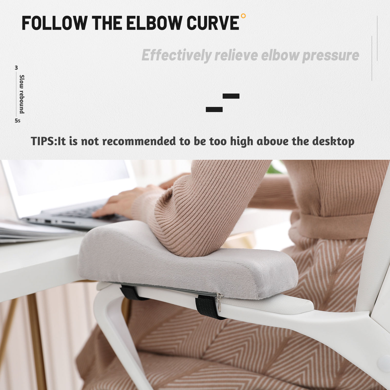 1 pair Memory Foam Arm Rest Office Chair Armrest Pads and Elevated Sloped  Armrest - Universal Cushion Covers for Armrest and Elbo 