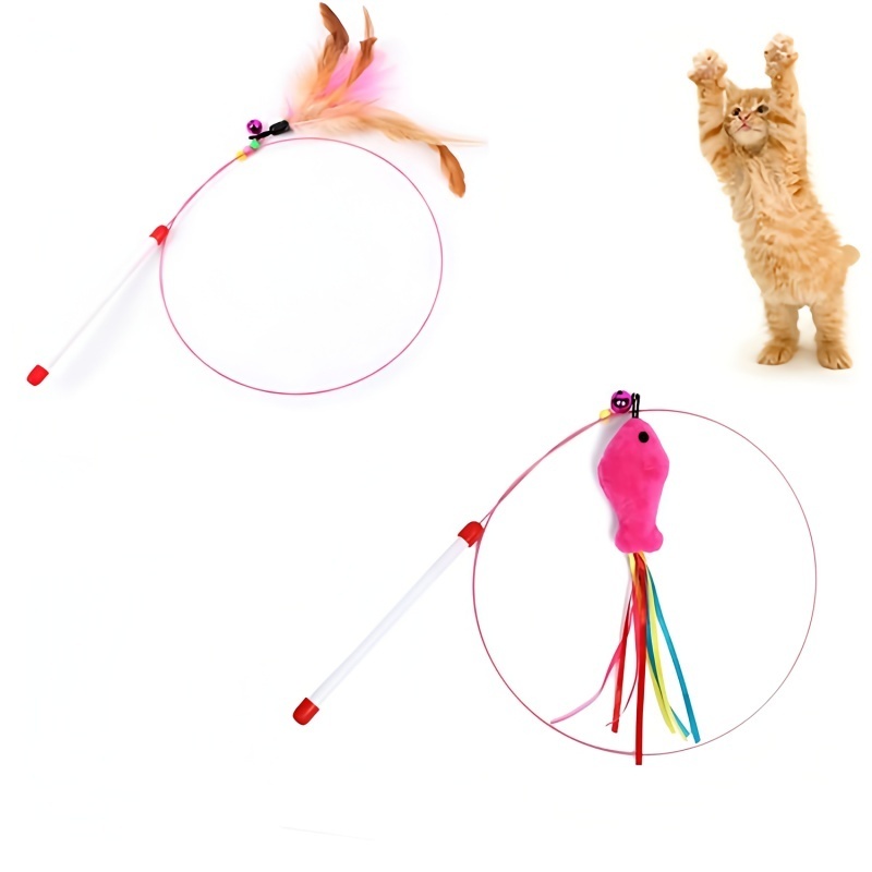 Feather Decor Steel Wire Cat Teaser Stick Toy Indoor Cat - Temu