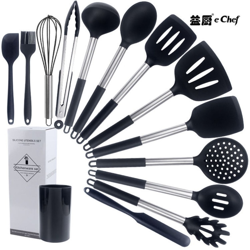 Non-stick Silicone Cooking Utensil Set With Stainless Steel Handles - Heat  Resistant And Dishwasher Safe - Temu