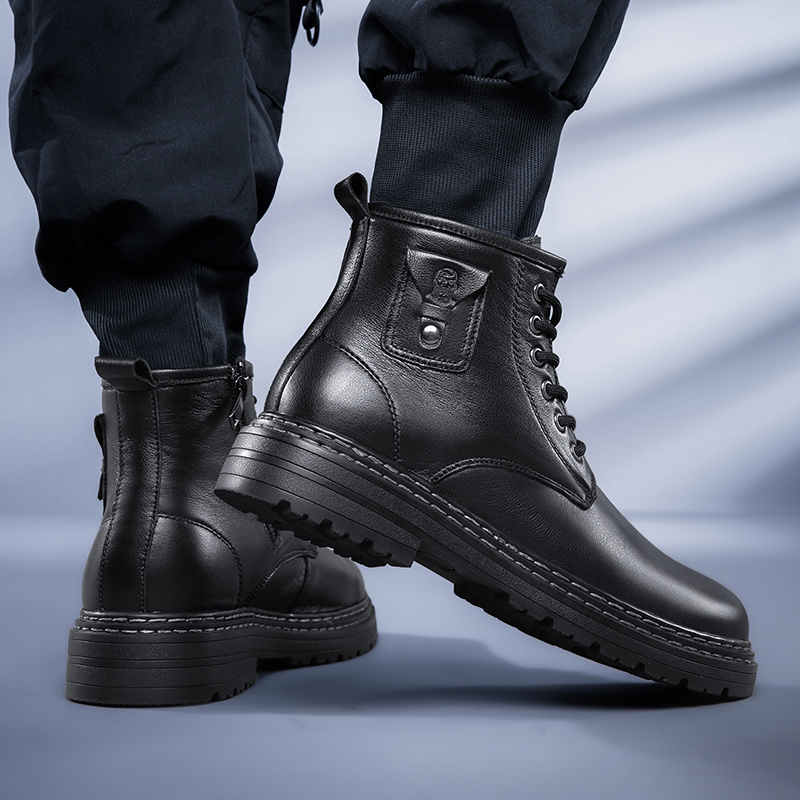 Botas Casuales Con Cordones De Plataforma De Suela De Goma Antideslizante De  Parte Superior Alta Para Hombres, Zapatos De Color Sólido - Calzado De  Hombre - Temu