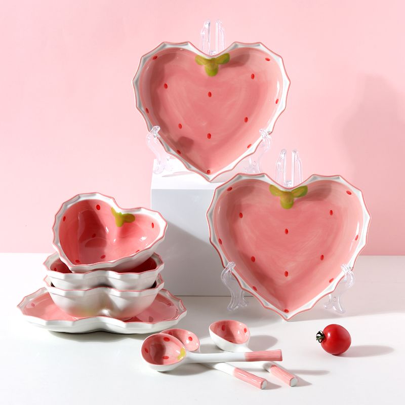 Strawberry Heart shaped Plate Ceramic Bowl Advanced Ceramic - Temu Germany