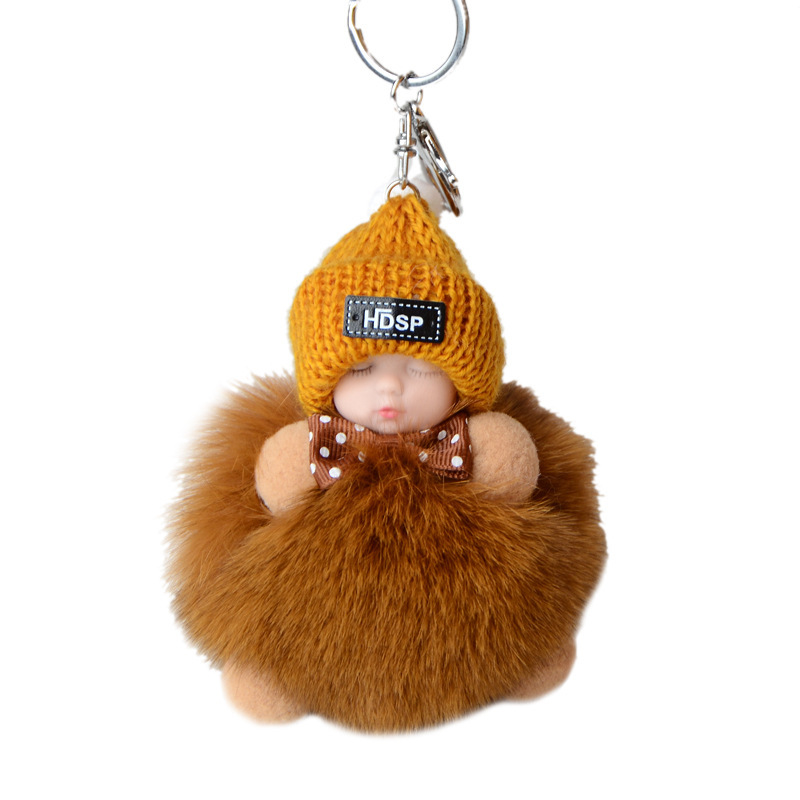 Adorable Faux Fur Fox Fur Ball Sleeping Doll Keychain - A Perfect