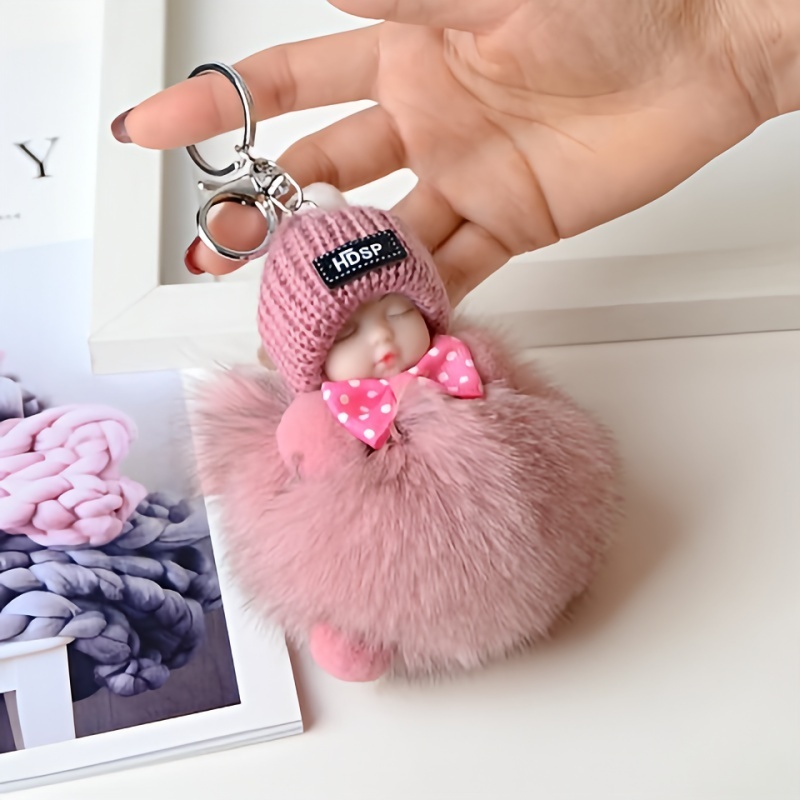 Dormir bébé poupée boule porte-clés voiture porte-clés sac pendentif charme  porte-clés (rose)