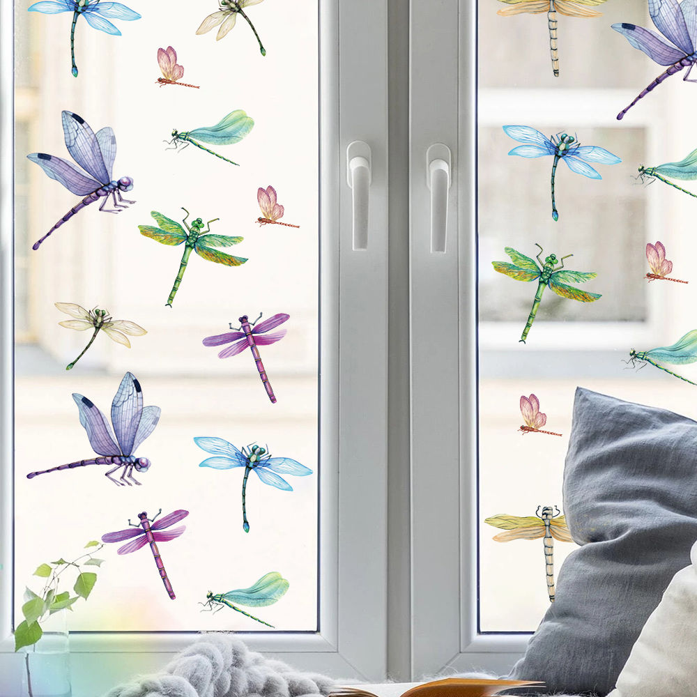 8 Beautiful Dragonfly Double-sided Cling Window Stickers Anti