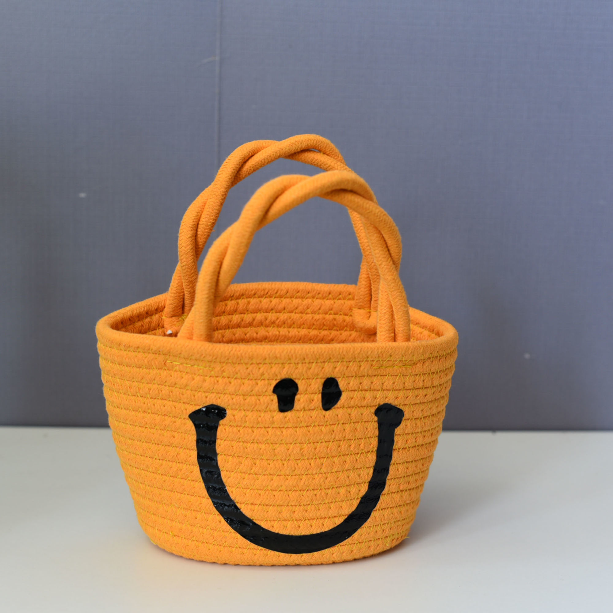 smiley face straw summer tote bag