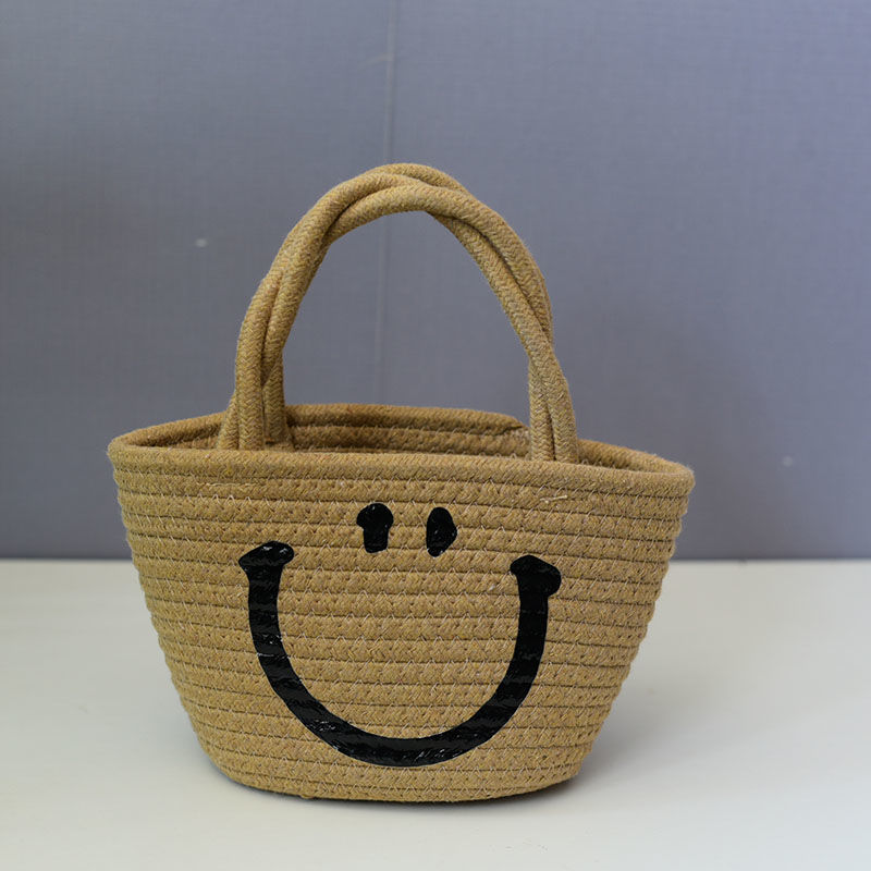 smiley face straw summer tote bag