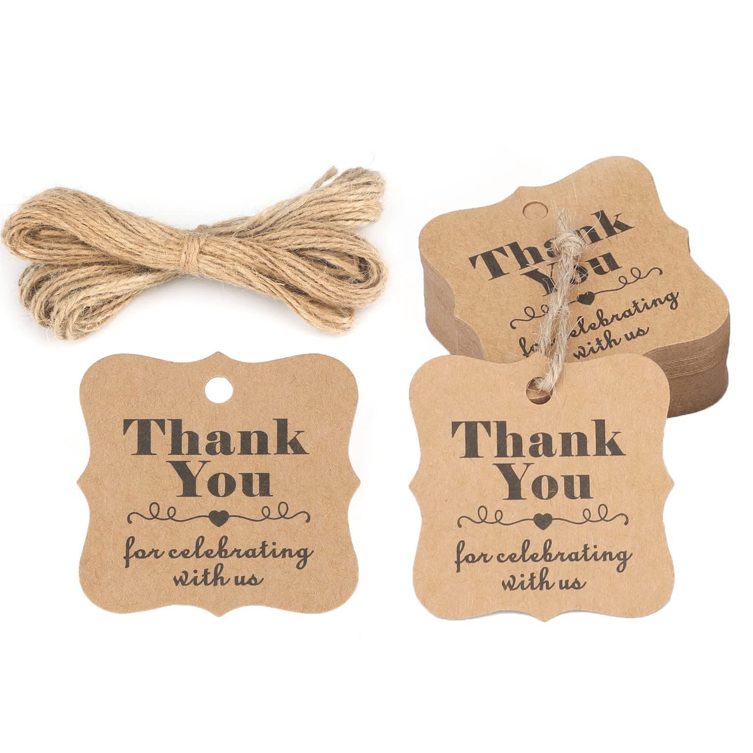 Kraft Paper Gift Tags With Jute Twine, 100 Pcs