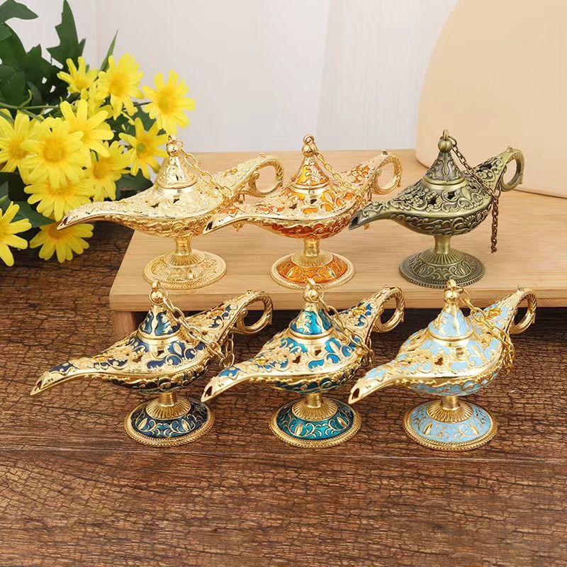 13.7'' Home Decorative Vintage Metal Magic Lamp Gold Aladdin Genie
