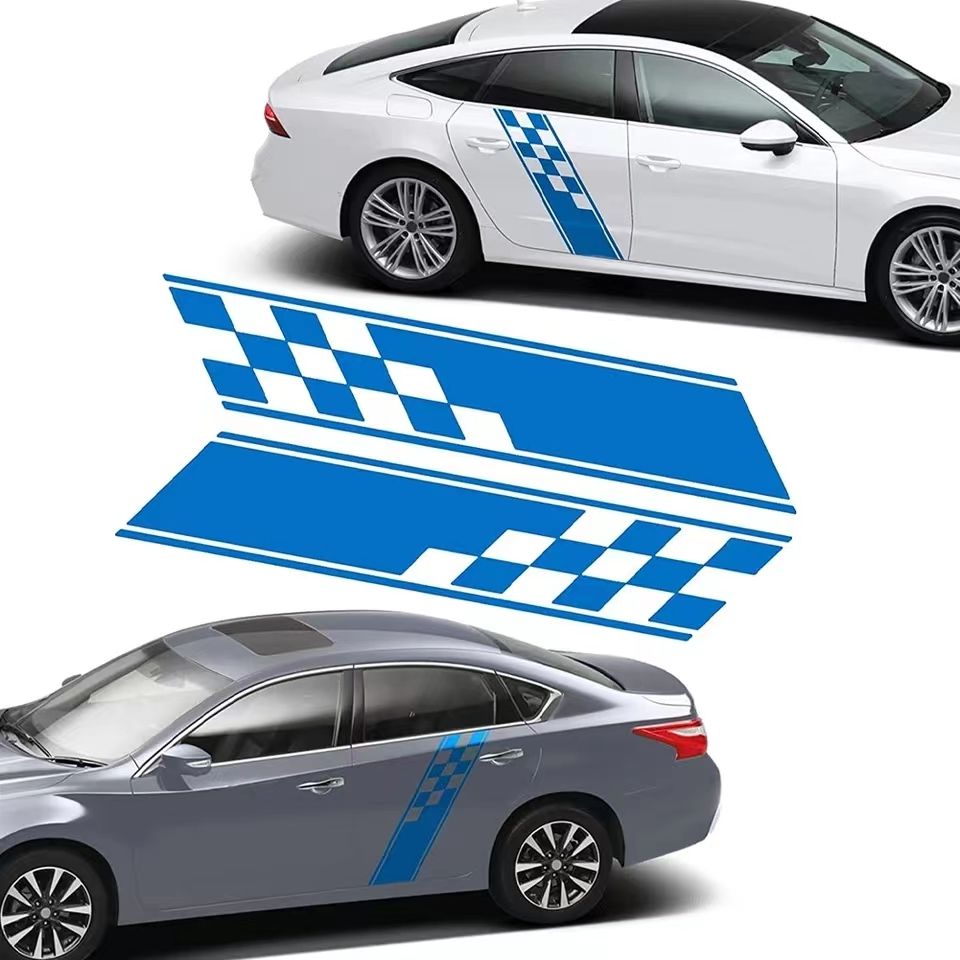 Sports Plaid Car Stickers Car Side Skirt Lacing Personalized