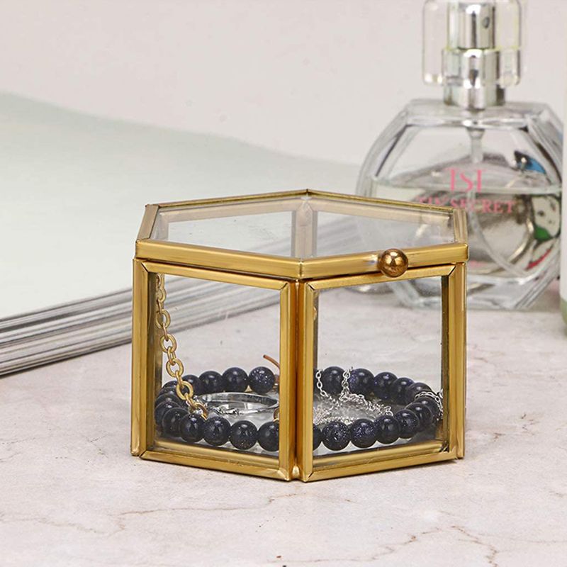 Utopz Caja decorativa de cristal transparente con línea geométrica dorada y  caja de sombra de latón, caja del tesoro para exhibición de joyas, 8 x 4.5  x 5 pulgadas : Industrial y Científico 