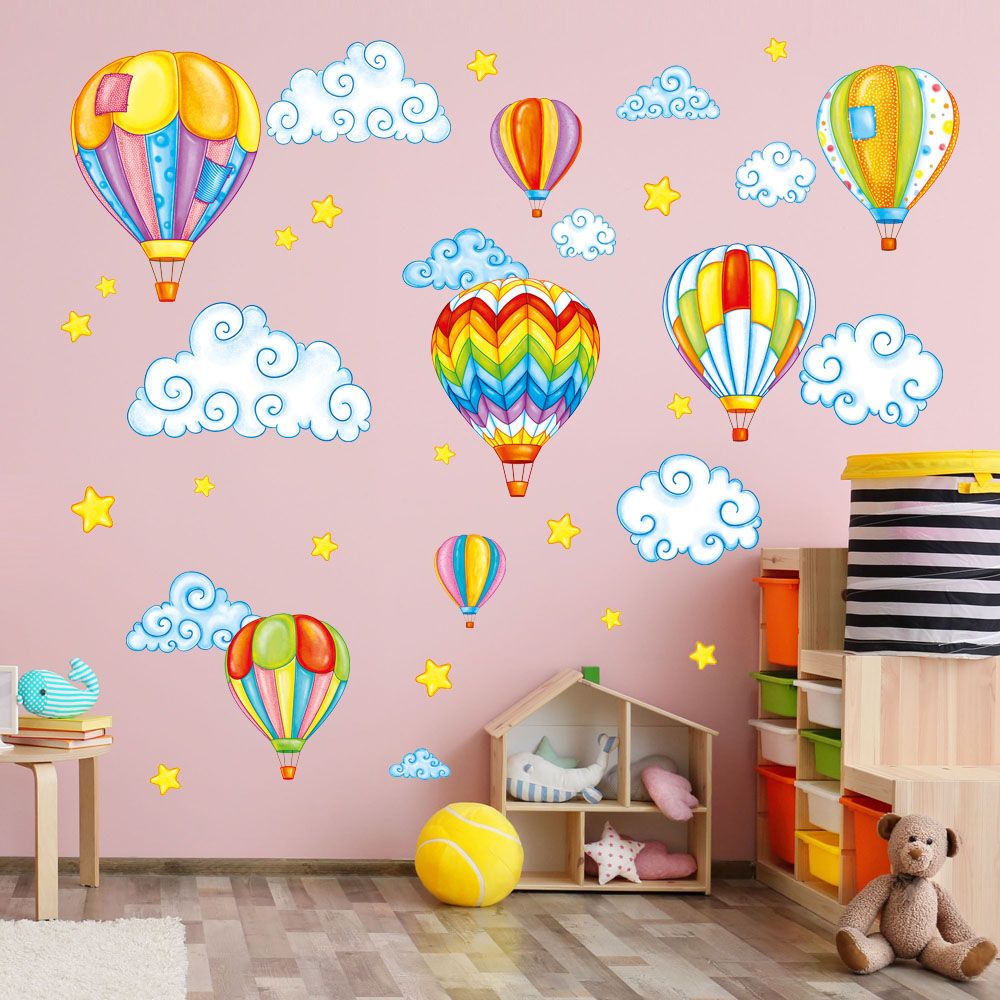 Creative Cartoon Star Cloud Hot Air Balloon Children's Room Bedroom Wall  Sticker Sticker - Home & Kitchen - Temu