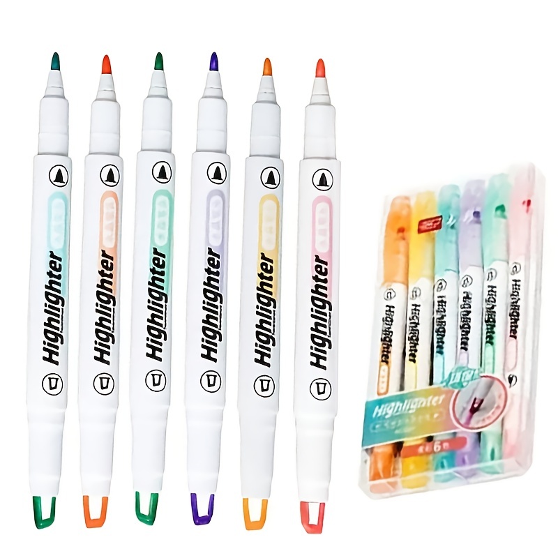 6Pcs/Set Kwaii Writing Double Tip Highlighter Pen Macaron Color Japanese  Manga Markers Midliner Pastel highlighters - AliExpress