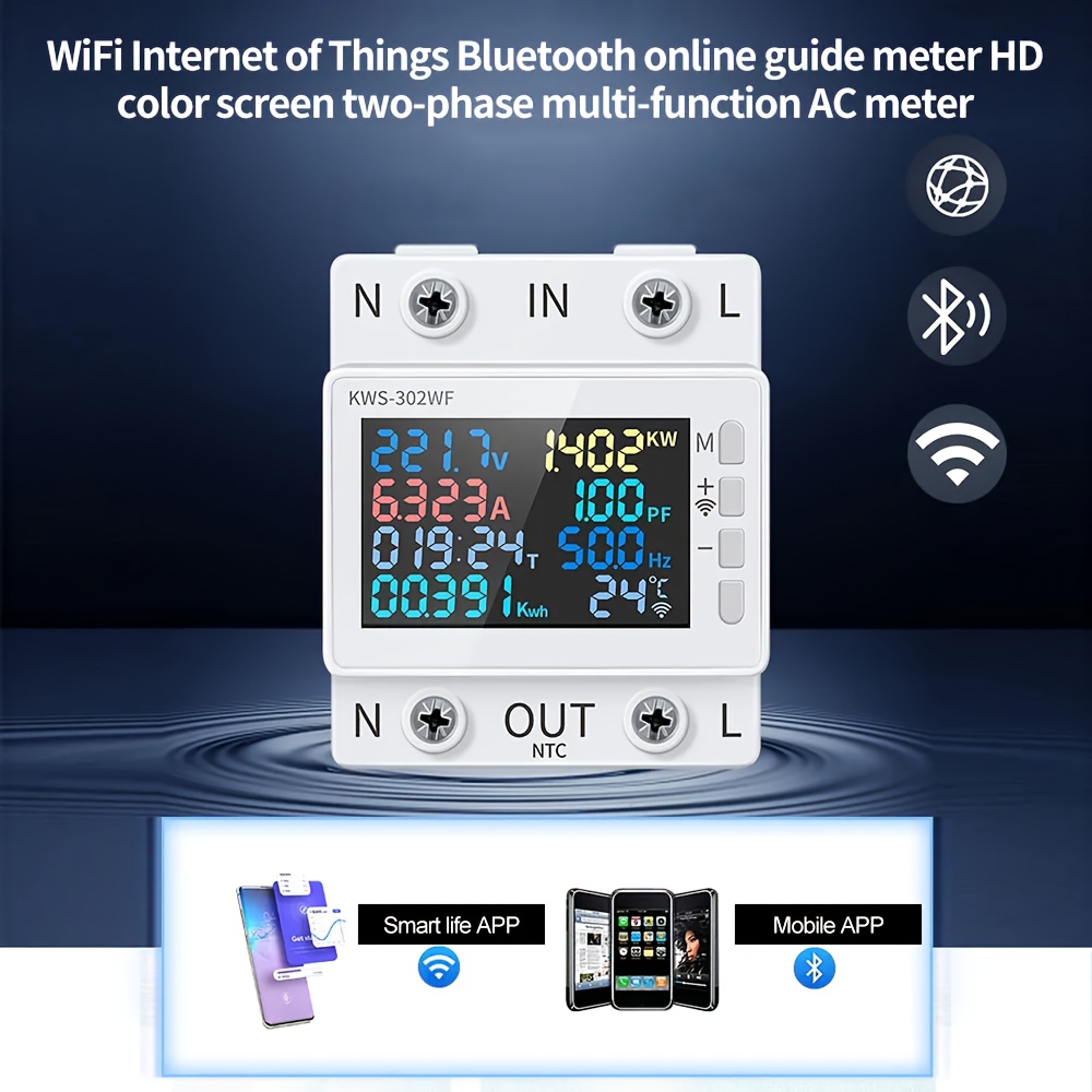 Tuya Smart WiFi /Zigbee Electricity KWH Meter Din Rail Single Phase AC 110V  240V 50A 63A CT AC Meter App Real Time Monitor Power