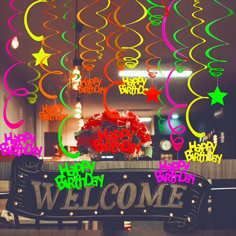 DASIAUTOEM Décoration de Fête Néon Lueur, Set de Fourniture de Fête Néon  Lueur, Joyeux Anniversaire Bannière, 50 Ballons Fluorescent, Petite  Bannière Étoilée, pour Fête d'Anniversaire Lumière Noire : :  Cuisine et Maison