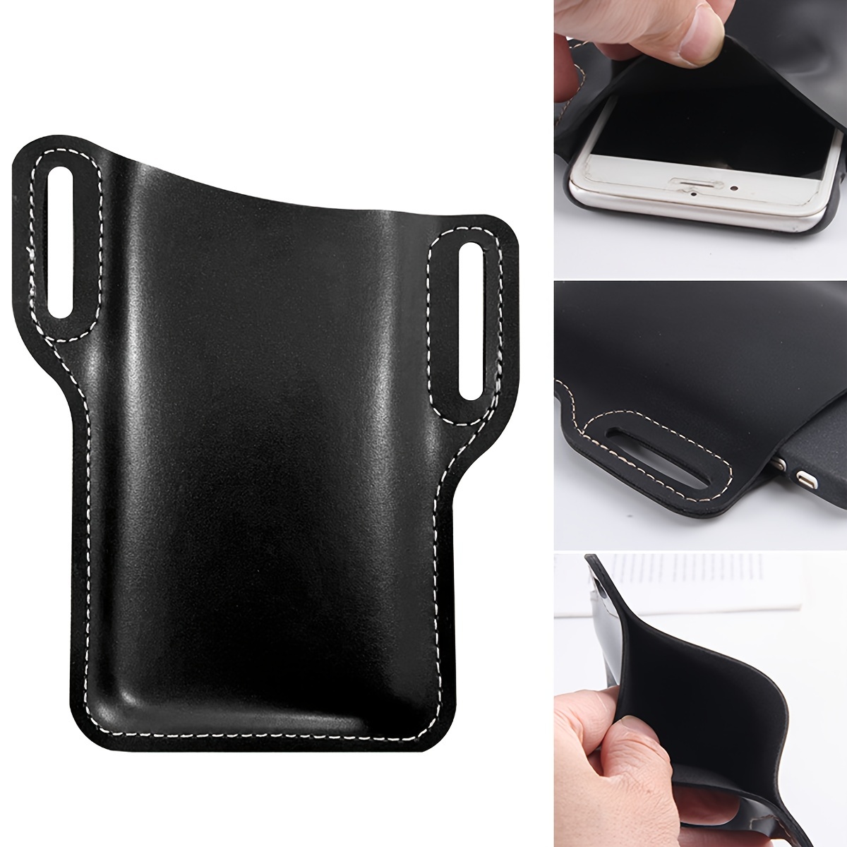  Funda para teléfono celular con clip para cinturón negro, 6.5  Universal Vertical Funda de cuero con tarjetero para hombre teléfono móvil  Cinturón Loop Holster Case Belt Belt Belt Bag Mini Smartphone