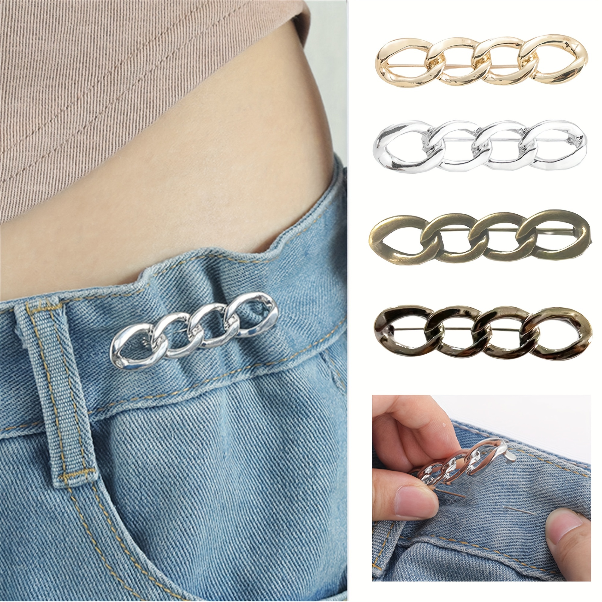 2pairs Silver Six-petal Flower Adjustable Waist Buckle For Jeans