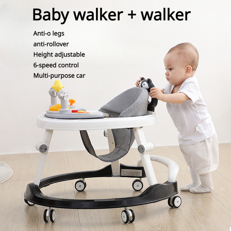 Adjustable Seat Cushion Awning Baby Walker with Wheel Anti-O-leg