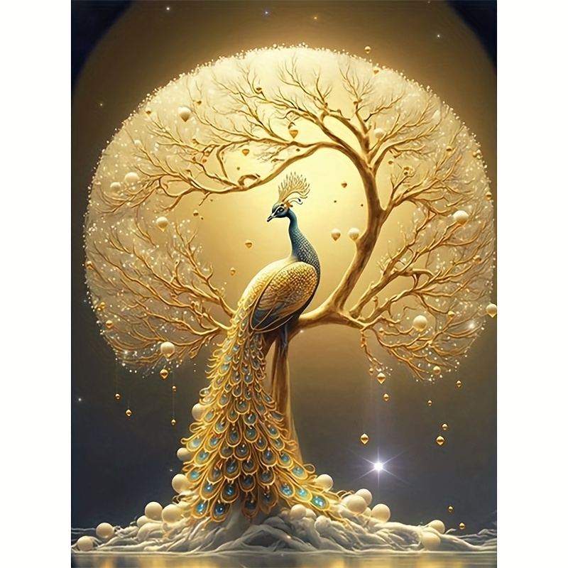 Golden Peacock Leaf Wall Art Canvas Painting Elegant Poster - Temu