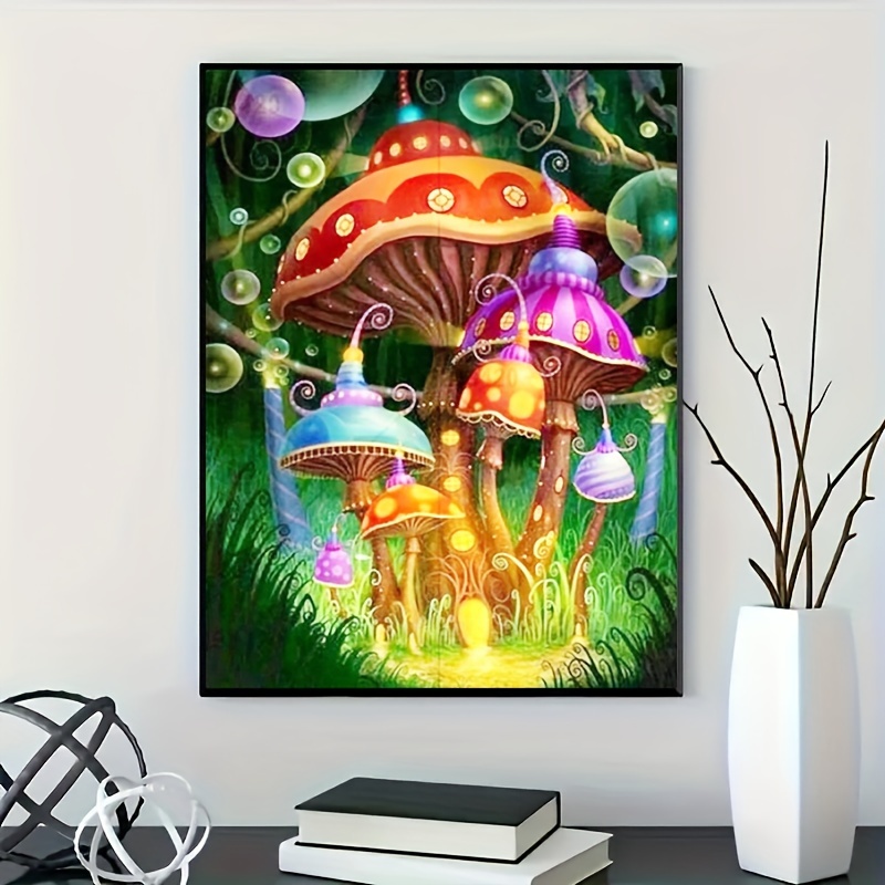 Mushroom Artwork Portrait Diamond Painting Cute Colorful Design House  Embroidery