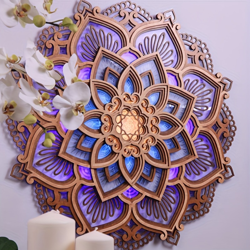 Mandala de madera, arte de pared de madera, pared de decoración grande,  colgante de pared, obras de arte decorativas, flor de madera, mandala de  madera circular, loto de arte de pared 