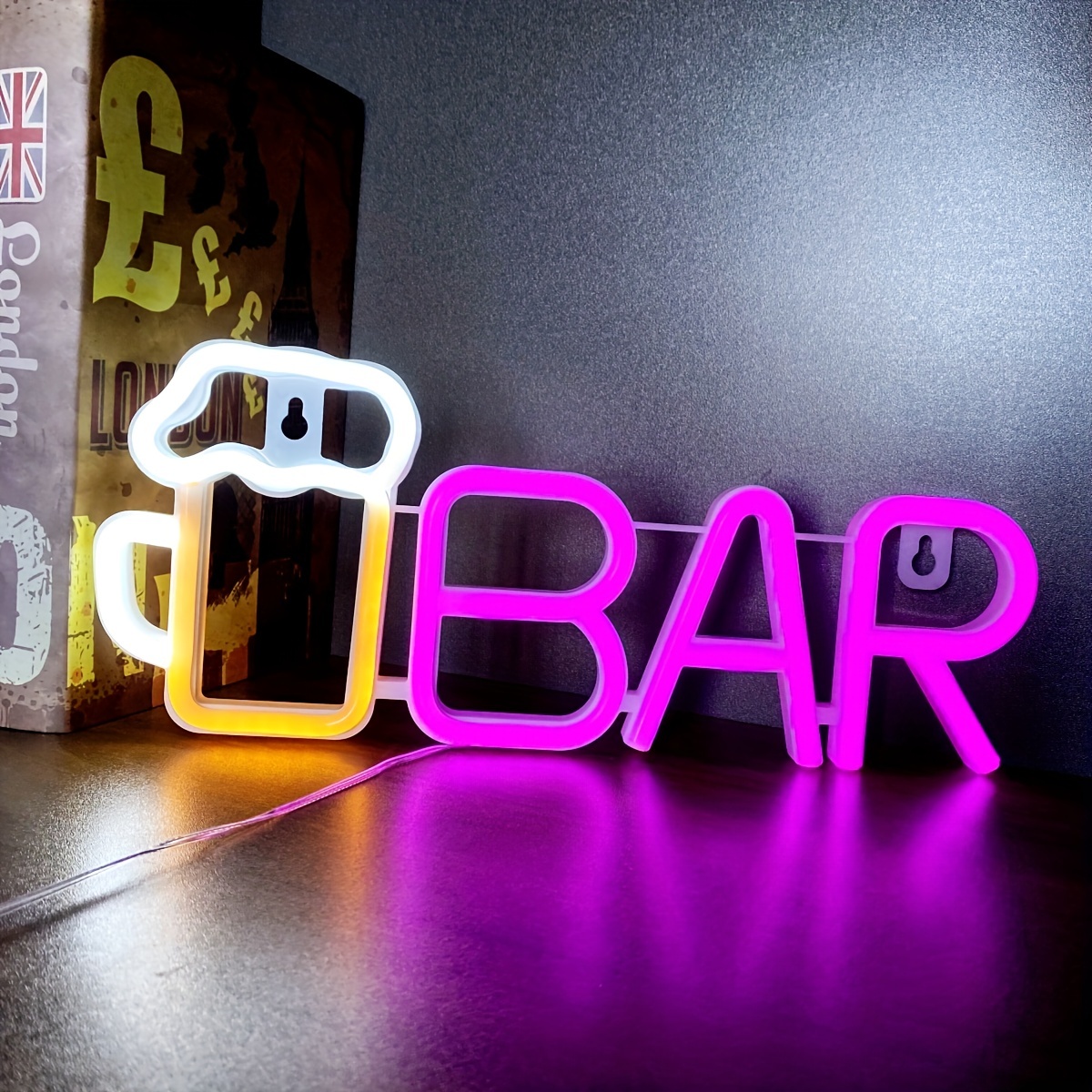 Letrero de Neón de Copa de Vino Bar Neon Sign Cartel Luminoso LED Bar Neón  Bar Ventana Tienda Pared Decoración Amarillo y Blanco Jarra de Cerveza  Forma Letrero de Neón : 
