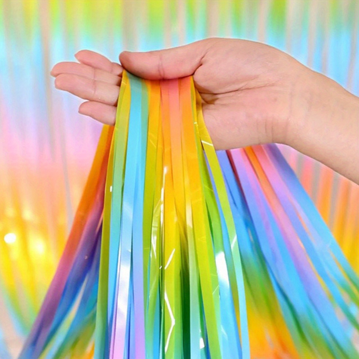 1pc 2m Gradient Rainbow Colored Aluminum Foil Rain Silk Table