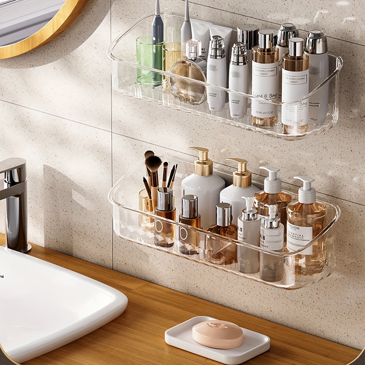 Add A Touch Of Luxury To Your Bathroom With This Acrylic Wall Shower Caddy  Shelf! - Temu