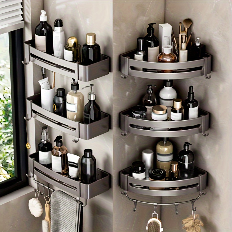 Bathroom Shelf Organizer With Towel Hooks Modern Farmhouse -   Bathroom  wall shelves, Diy bathroom storage, Bathroom shelf organization