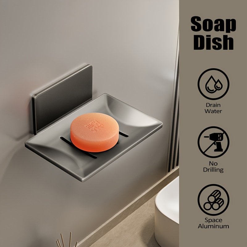 Bath Soap Dish for Shower,Stainless Steel Wall Mounted Bar Soap Holder for  Bathroom Kitchen- No Drilling