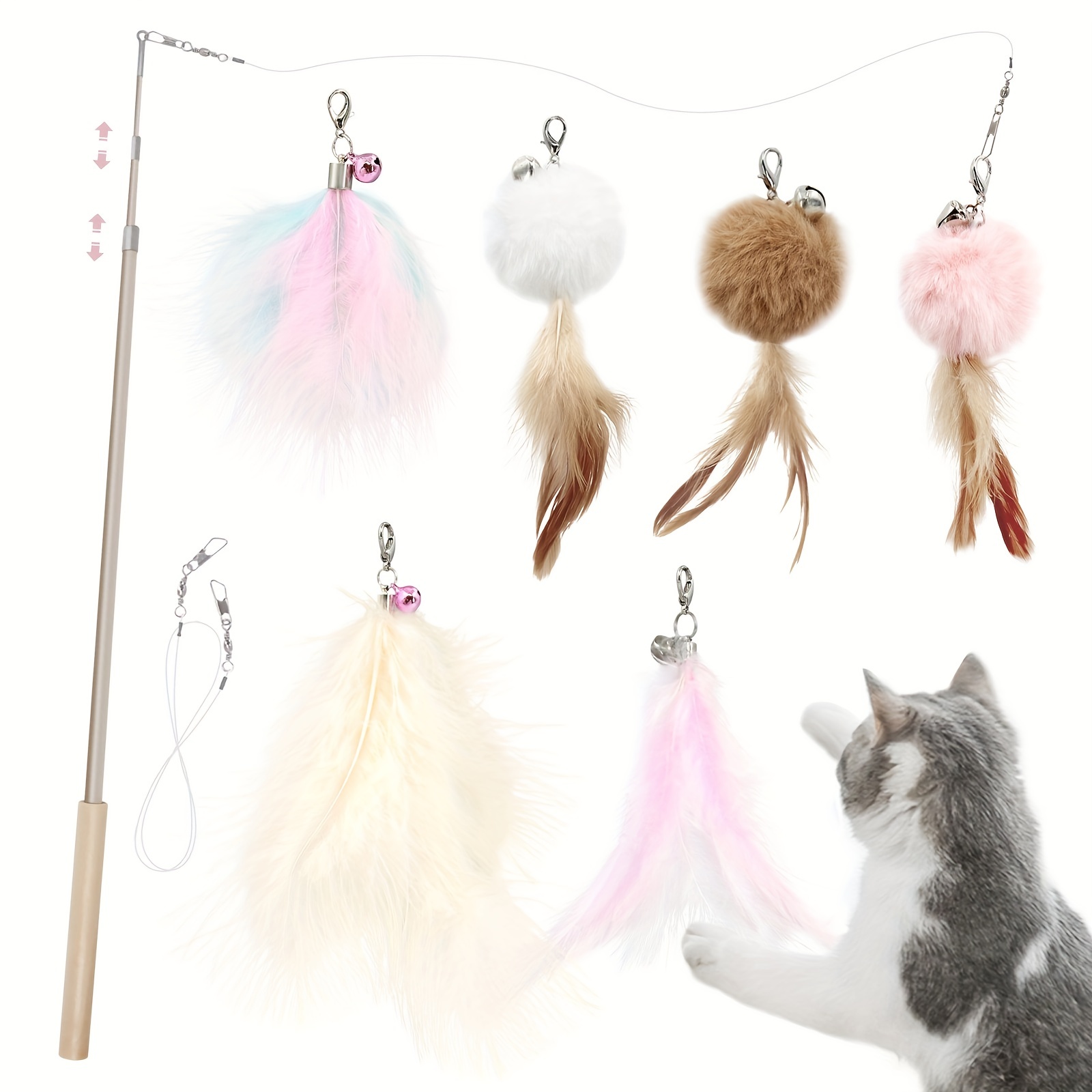Interactive Cat Toy With Feather Teaser Bells And Spacers - Temu Belgium
