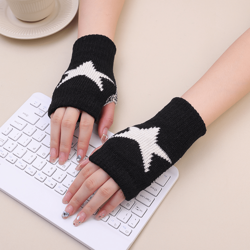 Keep warm Half Gloves women winter Cycling Thicken Fingerless Student write  Office work Touch panel EMO Goth Black Men's gloves