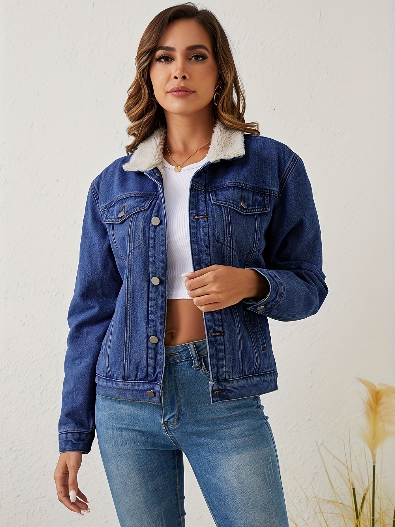 Womens Fleece Lined Denim Jacket Faux Fur Collar Sherpa Fleece Lined Long  Sleeve Denim Jeans Jacket Trucker Coat : : Clothing, Shoes &  Accessories